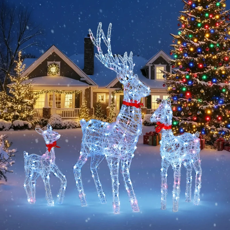 YITAHOME 3-Piece LED Reindeer Family, Illuminated Christmas Decoration with Remote Control, 210 LEDs with 89 Modes, Removable Antlers and Neck Piece, Christmas Lights for Indoor and Outdoor Use