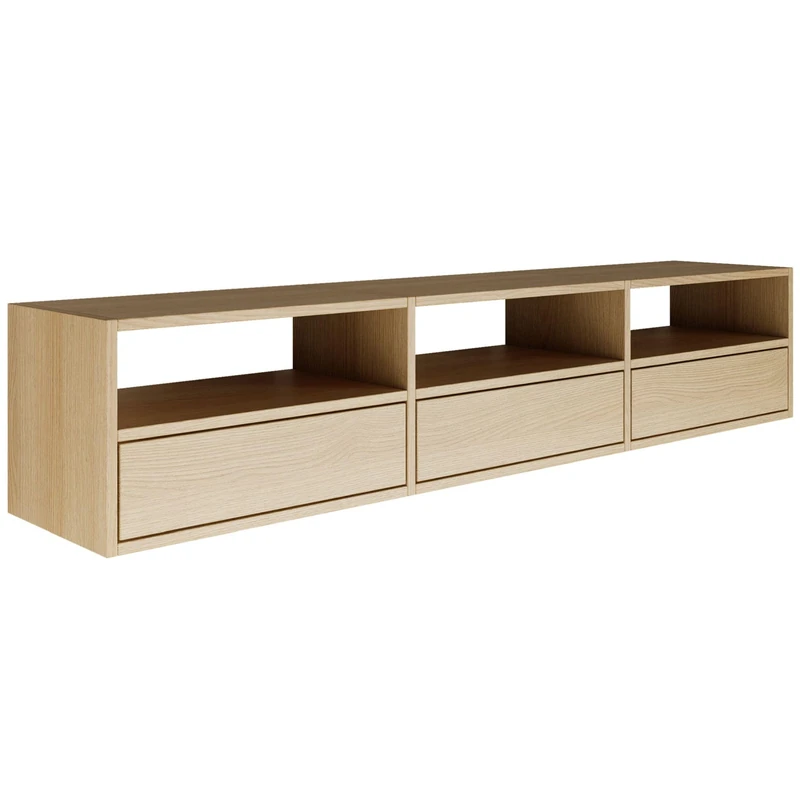 Selsey TV Lowboard - Lindberg Oak Colour Modern TV Chest of Drawers 150 x 30 x 30 cm (W x D x H) TV Base Cabinet for Living Room Cabinet with Flaps Push to Open Lowboard Hanging TV Cabinet Wall