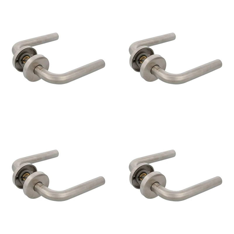 Amig - Set of 4 Door Handles with Rosette for Doors - Mod. 4RXD - 135 x Ø19 mm - 8 mm Square - Elegant and Simple Design - Matt Silver-Coloured Stainless Steel