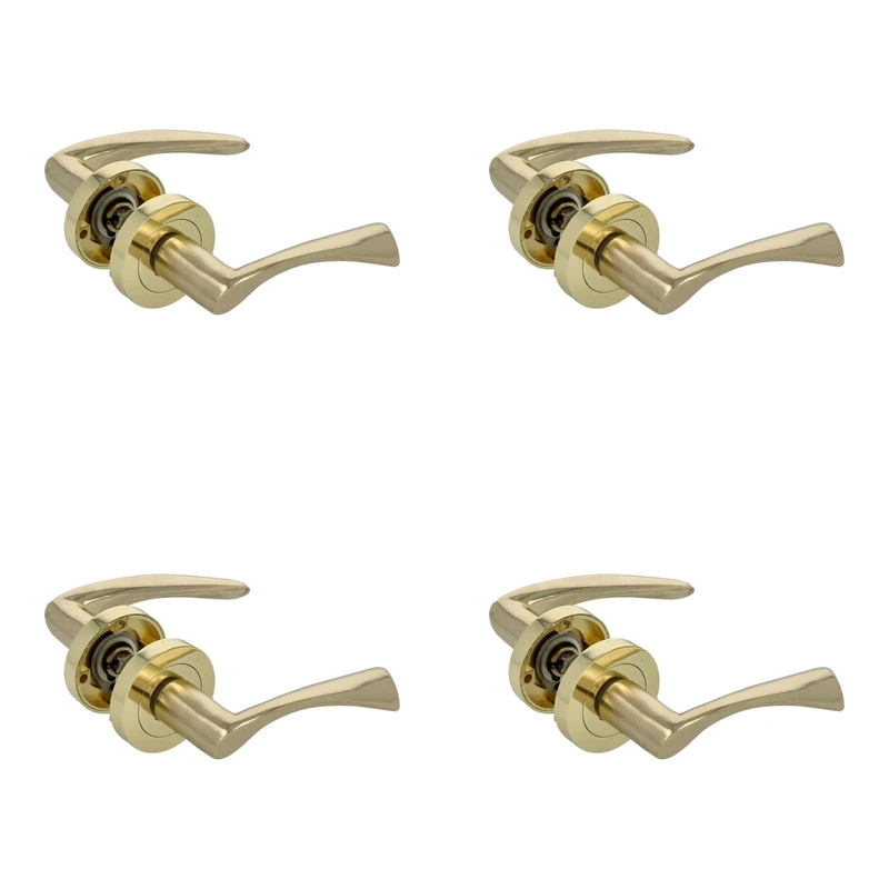 Amig - Set of 4 Sets of 2 Gold Door Handles - Round Rosette - Zamak Handle - Handle for Interior Doors - Rosette Diameter Ø52 mm - Screws Included