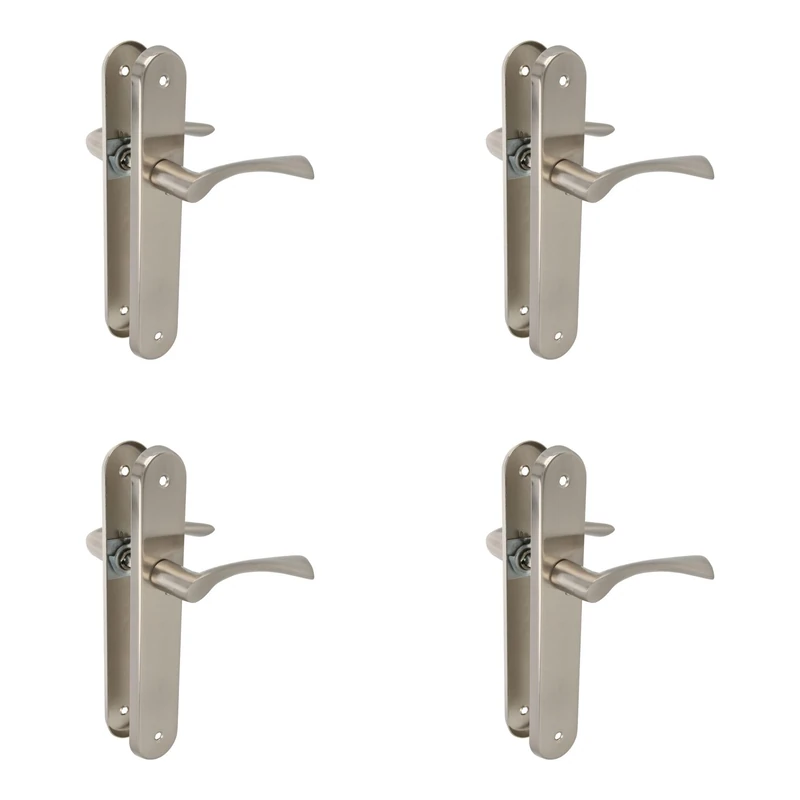 Amig - Set of 4 Sets of 2 Silver Handles with Oval Steel Plate and zamak Handle with matt Chrome Finish for Interior Doors - 237 x 40 mm · Lever 120 mm - Screws Included