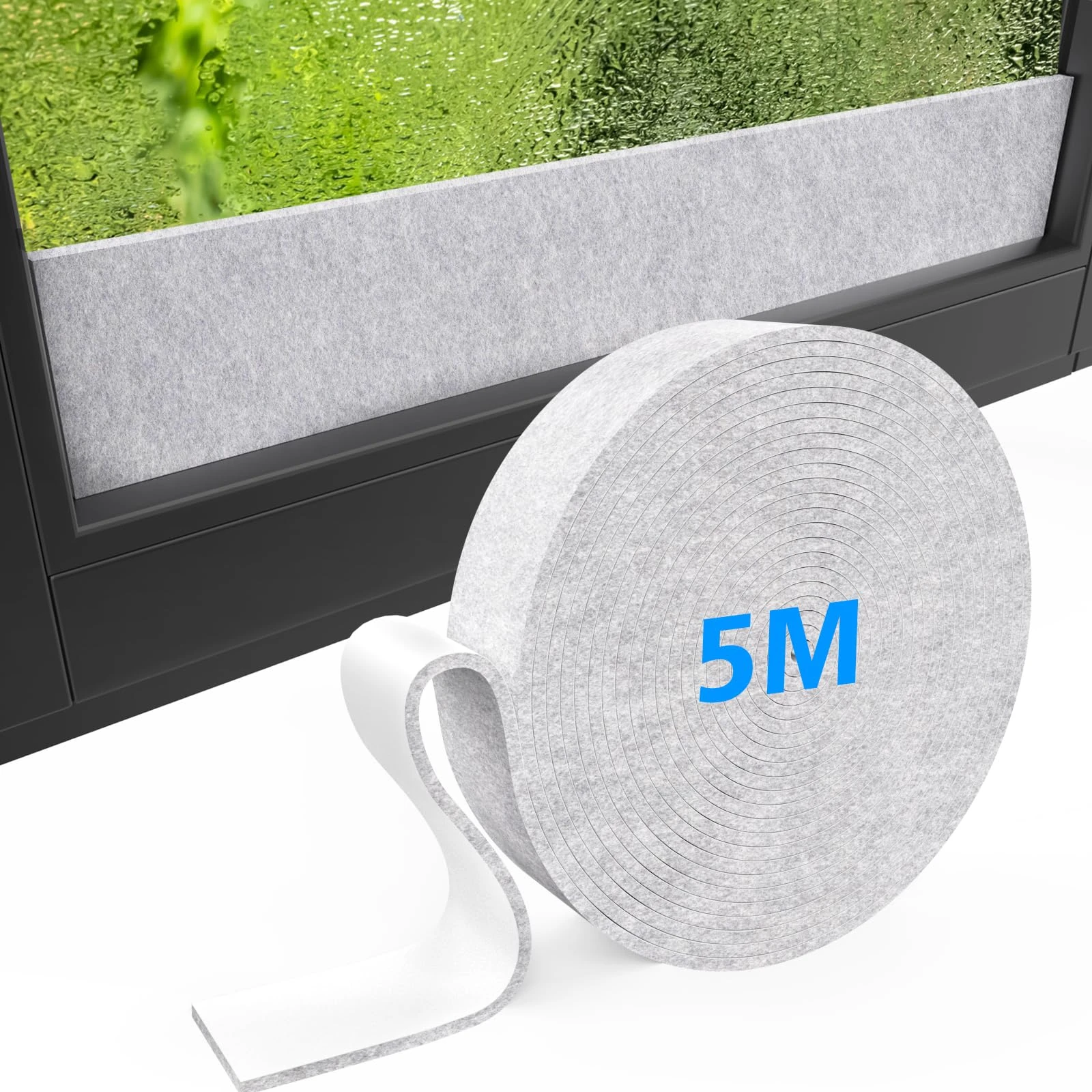 Condensation Absorbers Strip, 5M Condensation Absorbers for Windows, Anti Condensation Window Strip, Self-Adhesive Felt Tape Moisture Absorber for Glass Windows White 5m*3.5cm (Gray)