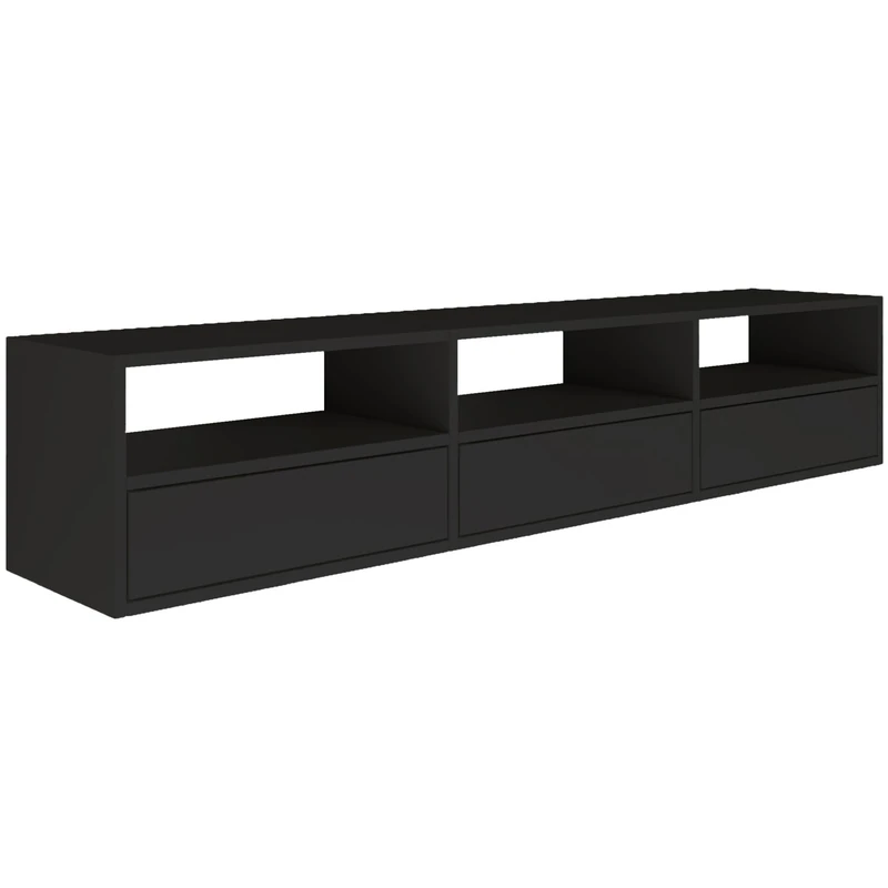 Selsey TV Lowboard - Black Colour Modern TV Chest of Drawers 150 x 30 x 30 cm (W x D x H) TV Base Cabinet for Living Room Cabinet with Flaps Push to Open Lowboard Hanging TV Cabinet Wall Mounted