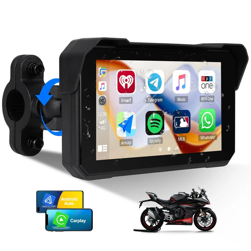 5 Inch Motorcycle Carplay GPS Navigation System with Carplay and Android Auto Portable Screen with Bluetooth, Navigation, Siri, Google Assistant（Not Inchluded TPMS）