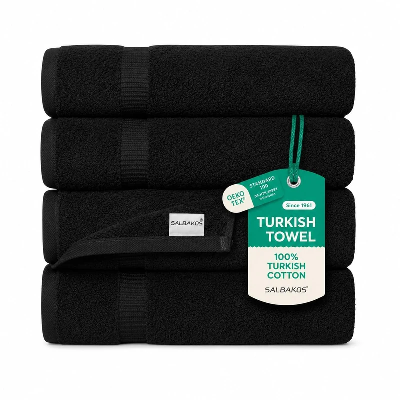 SALBAKOS 100% Turkish Cotton Towels (Black, 4 Bath Towels)