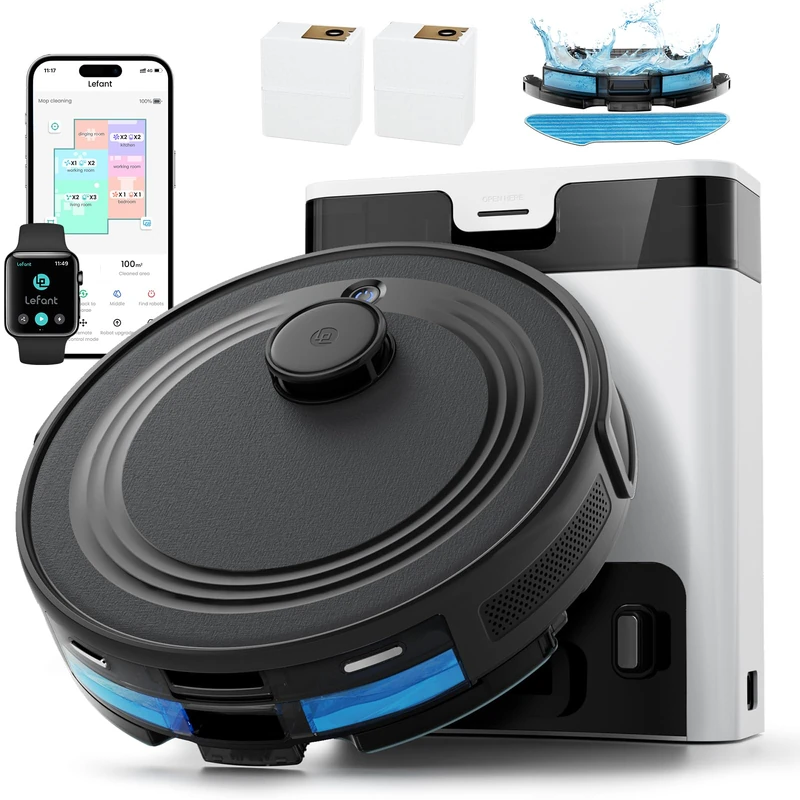 Lefant M2 Pro Robot Vacuum Cleaner 6000Pa with Automatic Dust-Draining Station, Laser Navigation with Mapping, Personalized Cleaning, Obstacle Avoidance PSD, Ideal for Pet Hair