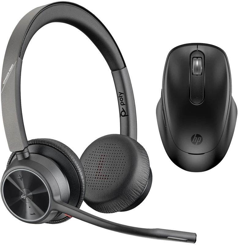 HP On The Go Bundle 510 Rechargeable Wireless Mouse & Poly Voyager 4320 UC Wireless Headset w/Noise-Canceling Boom Mic for Teams (Certified), Zoo