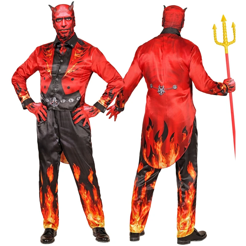W WIDMANN MILANO Party Fashion - Devil Costume Set with Mask, Men, Complete Outfit for Halloween and Carnival
