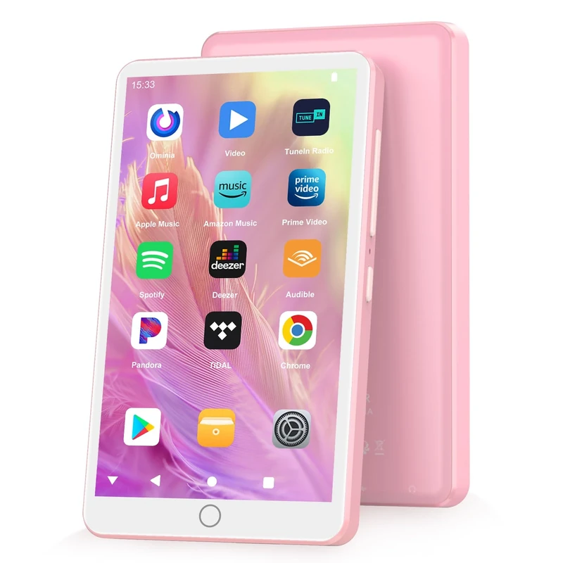 Fanvace 144GB MP3 Players with Bluetooth WiFi, Android 13 OS MP3 MP4 Players with 4" Touchscreen and Speaker, Spotify Music Players with Audible, FM Radio, Amazon Music, Play Store (Pink)
