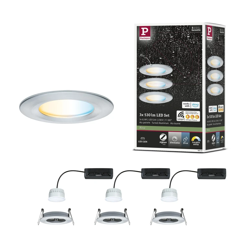 Paulmann 92444 LED Recessed luminaire Nova Coin IP44 Round 78 mm Tunable White 3x6W 3x530lm 230V Turned Aluminium Die cast Aluminium