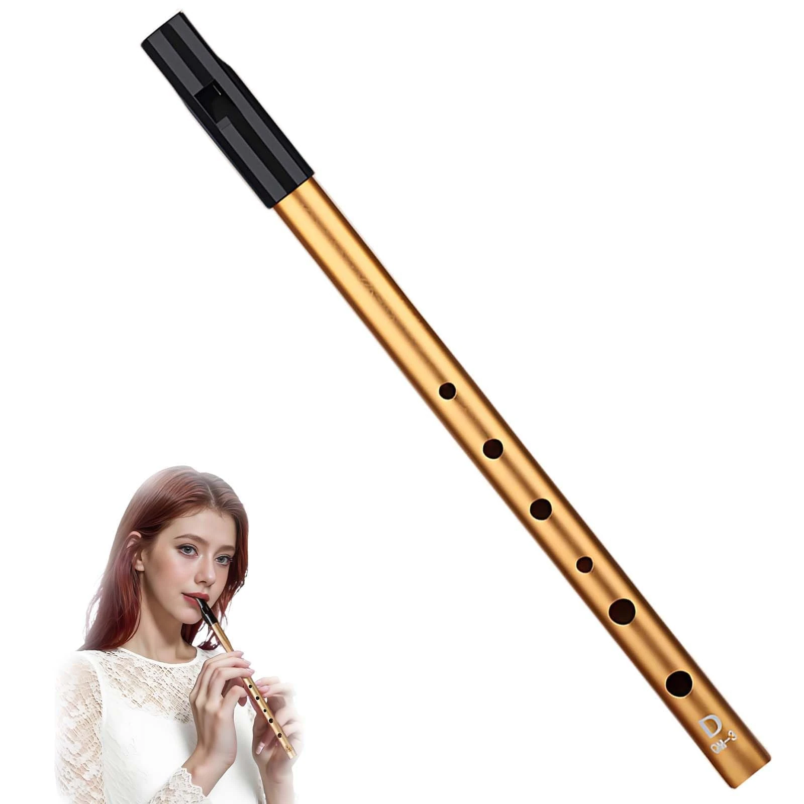 Tin Whistles, Penny Whistle Premium D Tin Whistle Woodwind Instrument Premium Six-Hole Penny Slide Whistles For Wind Instrument Beginner And Expert Band Performances(Gold)