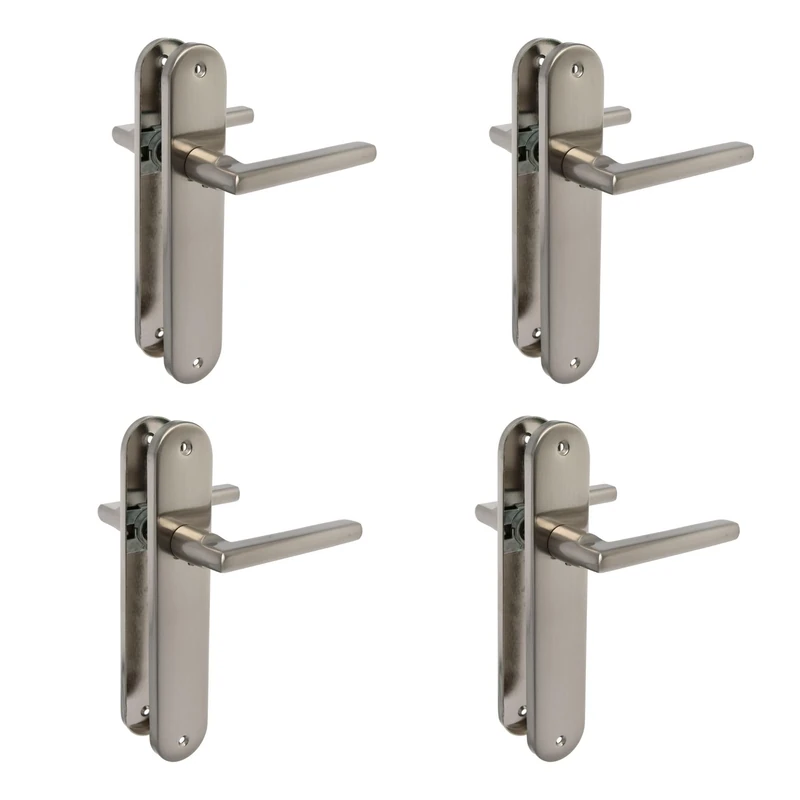 Amig – Pack of 4 Steel Backplate Door Handle Sets – Model MAI PB – 240 x 45 mm – 8 mm Spindle – Elegant and Simple Design – Without Keyhole – Brushed Nickel Aluminum