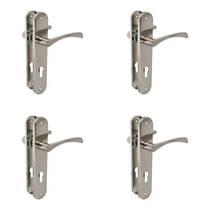 Amig – Set of 4 Steel Backplate Door Handles – Model ISHI PB85 – 240 x 45 mm – 8 mm Spindle – Elegant and Simple Design – with Brushed Aluminum Tip – Keyhole Center Distance: 85 mm
