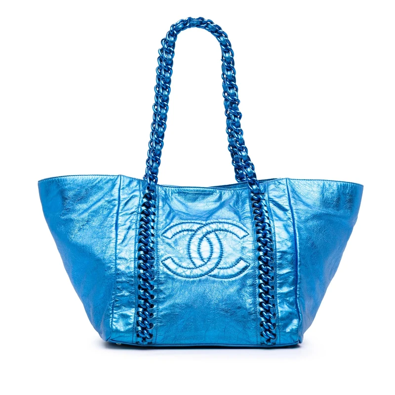 Chanel Pre-Loved Medium Cracked Metallic Calfskin Modern Chain Tote Bag