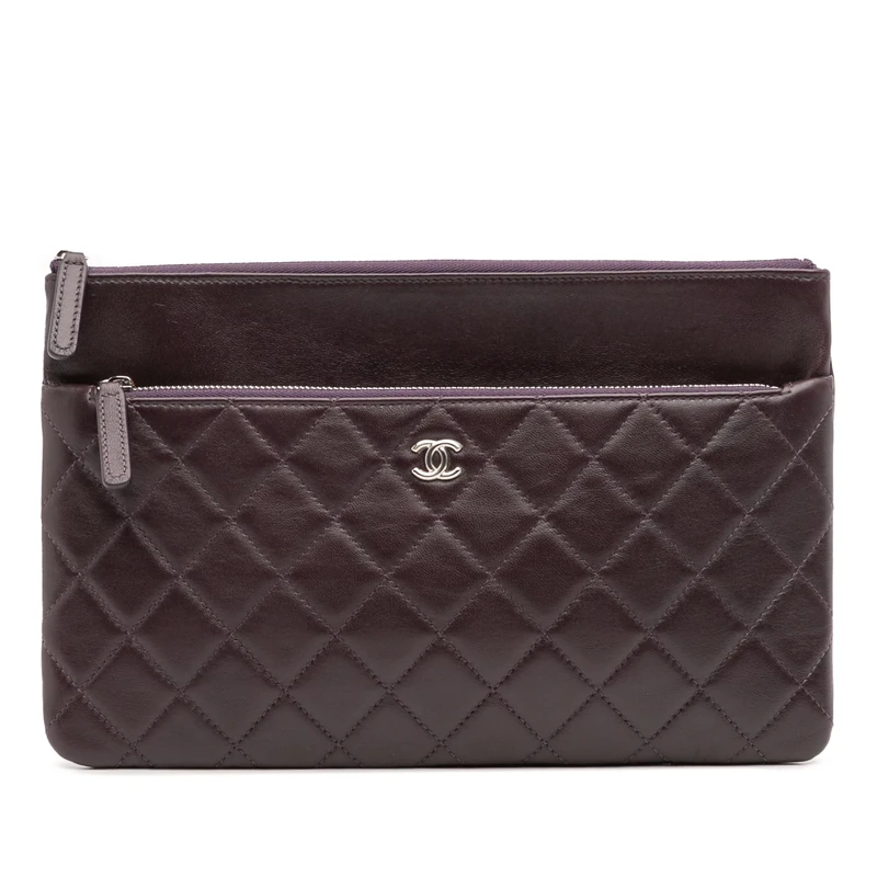 Chanel Pre-Loved CC Quilted Lambskin Double Zip Clutch