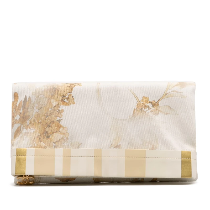 Chanel Pre-Loved XL Printed Canvas And Striped Lambskin Foldover Clutch Bag