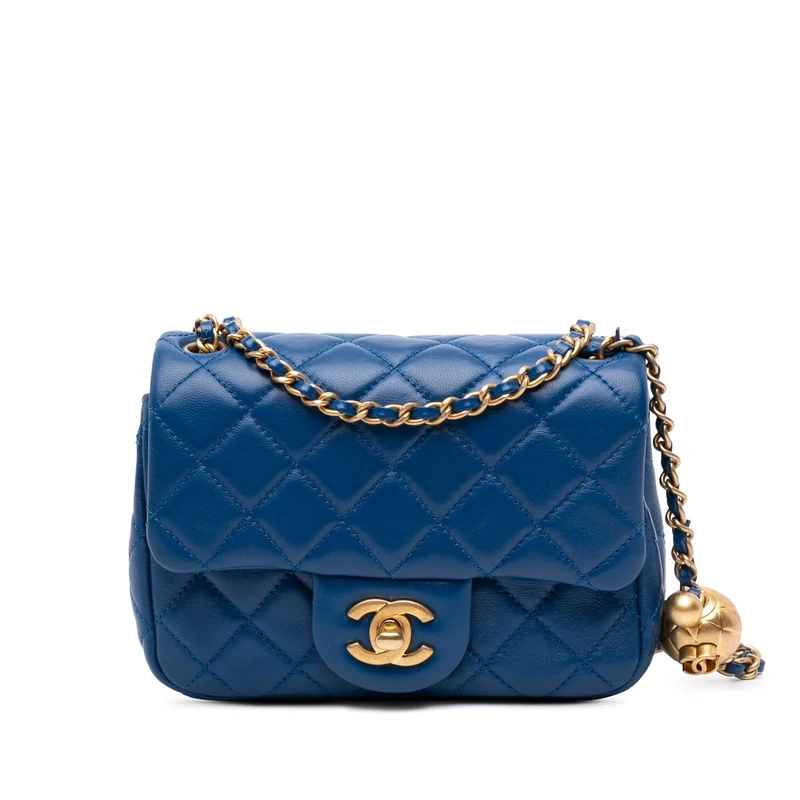 Chanel Pre-Loved Mini Square Classic Lambskin Pearl Crush Single Flap
