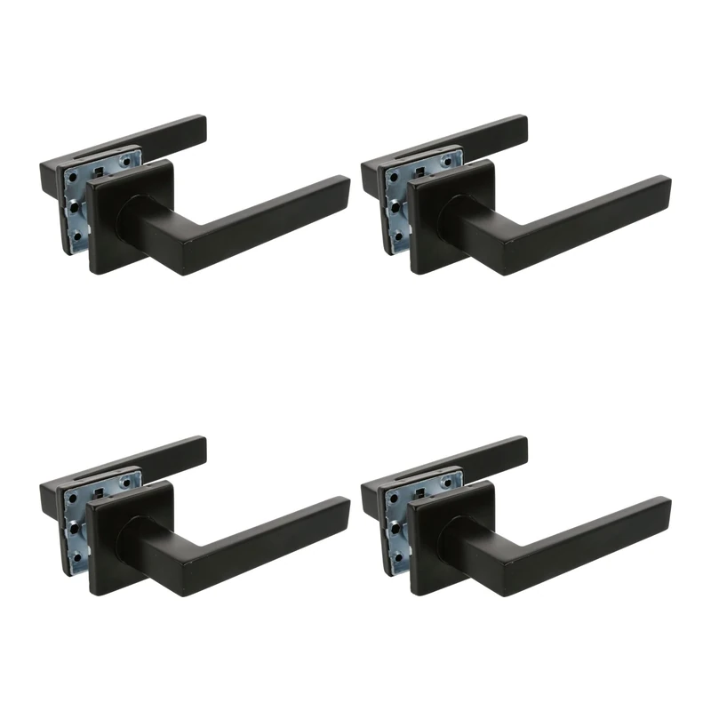 Amig – Pack of 4 Interior Rosette Door Handle Sets – Model Suki – 54 x 54 mm – 8 mm Spindle – Elegant and Simple Design – Black Stainless Steel