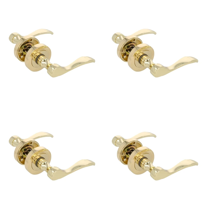 Amig - Pack of 4 Rosette Handle Sets, Model Yaltarz, Made of Varnished Brass-Plated Steel, Size: 52 mm, 6 mm Spindle, Ideal for Interior or Exterior Doors, Modern Design