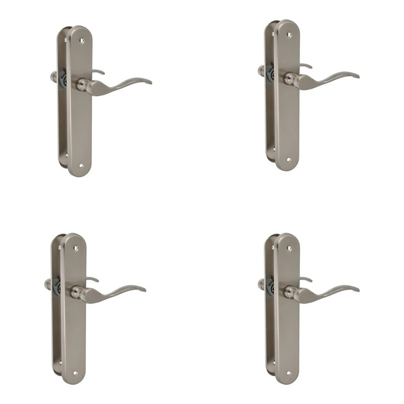 Amig – Pack of 4 Door Handle Sets – Functional and Ergonomic Lever – Oval Steel Backplate and Zamak Handle – Matte Silver Finish – Without Keyhole – 237 x 40 x 55 mm