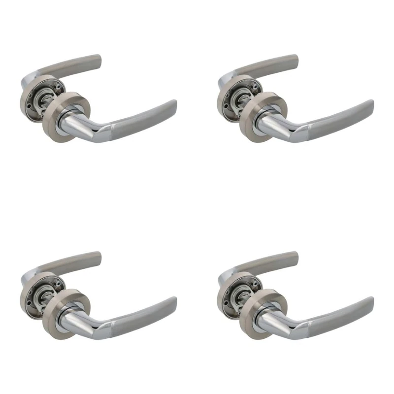 Amig - Pack of 4 Zamak Rosette Door Handle Sets - Model HISA - Ø52 mm - 8 mm Spindle - Elegant and Simple Design - Brushed Nickel Aluminum