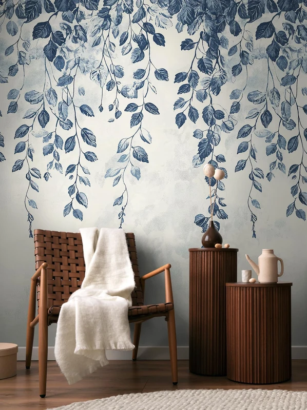 Livingwalls CosmoLiving Non-Woven Wallpaper with Leaf Design in Blue, Cream, White - 8,80 x 0,53 m Floral Wallpaper by Cosmopolitan - 791445