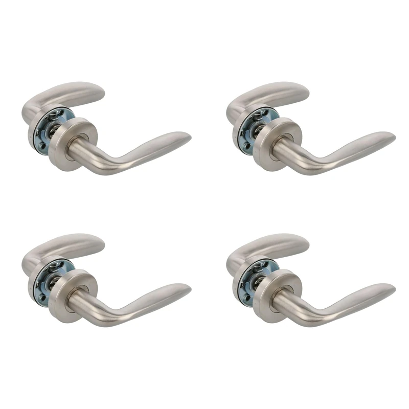 Amig – Pack of 4 Interior Rosette Door Handle Sets – Model Tara – Ø53 mm – 8 mm Spindle – Elegant and Simple Design – Matte Silver Stainless Steel