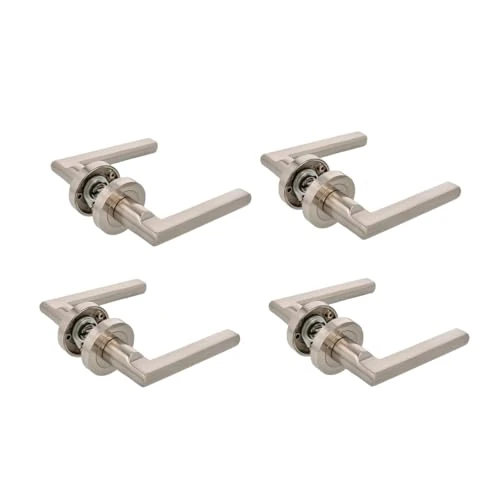 Amig - Pack of 4 Door Handles on Rose Mod. MAI RX - for Interior Doors - 8 mm Spindle - Ø52 mm zamak Rose - Aluminium Handle - Brushed Nickel Finish