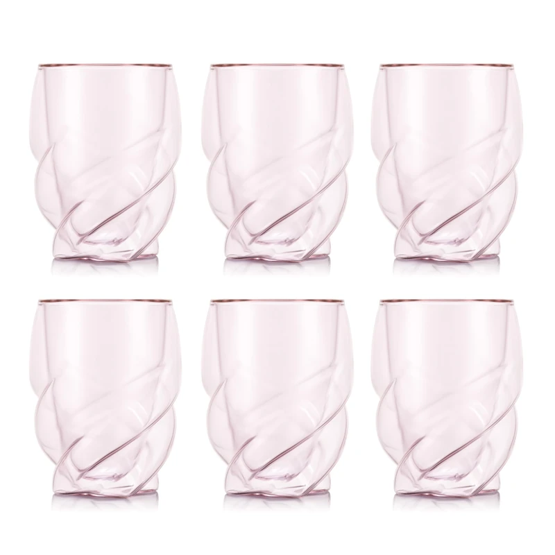 Bodum Double Walled Glasses Pack of 6 PAVINA Paris Transparent Pink - 270ml Cups - Dishwasher Safe Thermal Cup - Mouth-Blown Borosilicate Glass