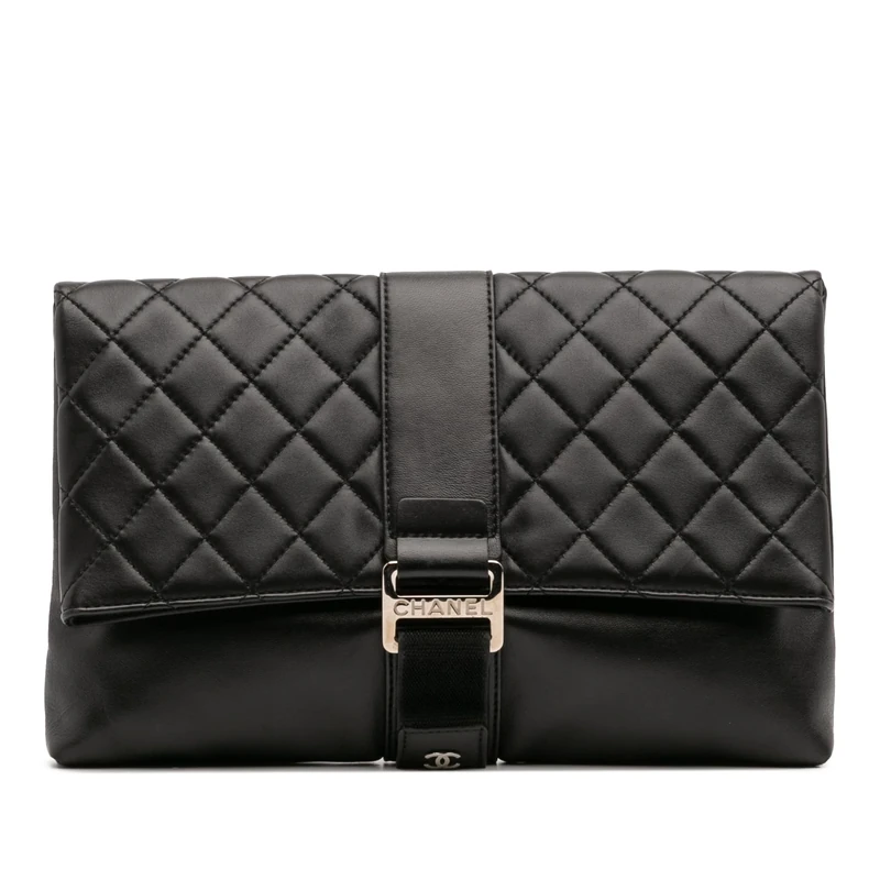 Chanel Pre-Loved CC Quilted Lambskin Grip Clutch Bag