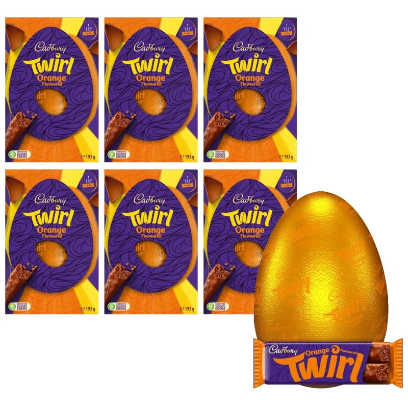 Cadbury Twirl Orange Flavoured Chocolate Easter Egg, Includes 1 Large Egg and 1 Twirl Bar, Gift for Easter, 193 g (Pack of 6)