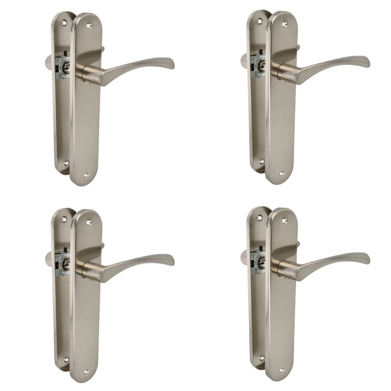 Amig – Set of 4 Steel Backplate Door Handles – Model ISHI PB – 240 x 45 mm – 8 mm Spindle – Elegant and Simple Design – Without Keyhole – Brushed Nickel-Aluminum