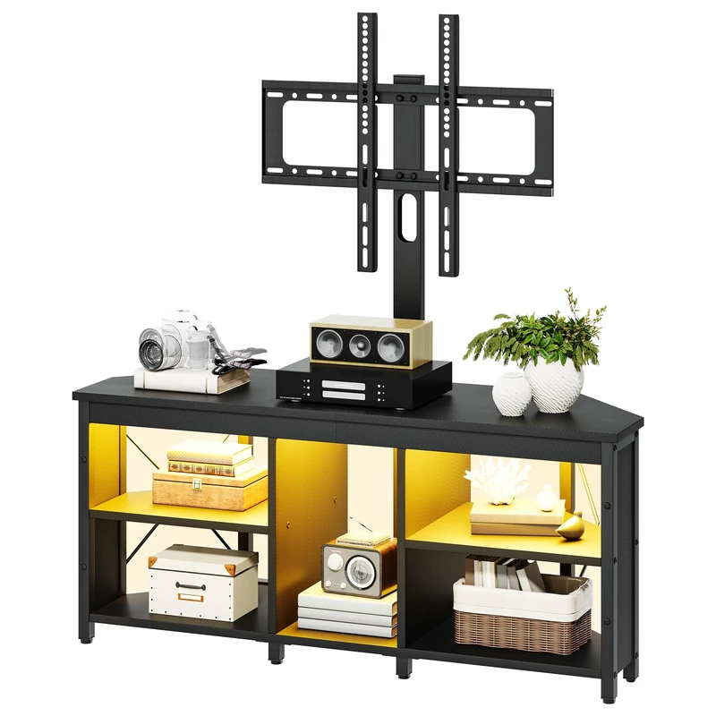 YITAHOME 115CM Corner TV Stand Cabinet with Bracket, LED Lighting Corner TV Unit for up to 70 Inch TV with Mount and 5 Open Gaming Entertainment Center Shelves for Living Room, Bedroom