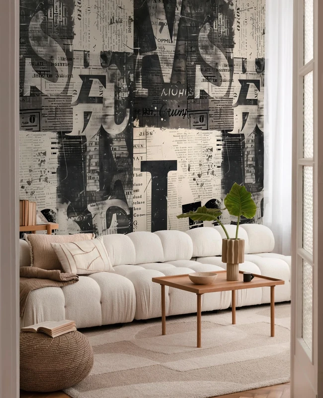 Livingwalls COSMOPLITAN 791444 Photo Wallpaper with Newspaper Cut-Out Design in Cream, Black, Grey - Abstract Non-Woven Wallpaper 8.80 m x 0.53 m Vintage Motif