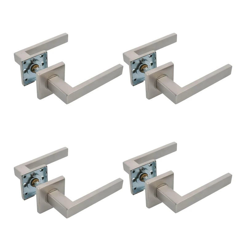 Amig – Pack of 4 Rosette Door Handle Sets for Interior Doors – Model Suki – 54 x 54 mm – 8 mm Spindle – Elegant and Simple Design – Stainless Steel with Matte Silver Finish