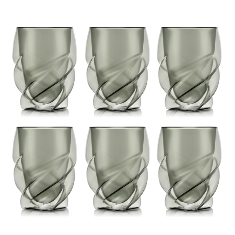 Bodum Double Walled Glasses Pack of 6 PAVINA Paris Transparent Grey - 270ml Cups - Dishwasher Safe Thermal Cup - Mouth-Blown Borosilicate Glass