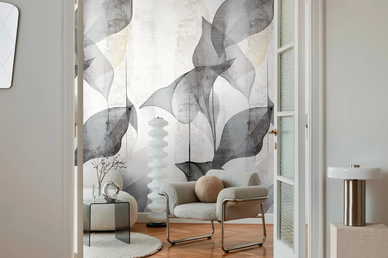 Livingwalls Cosmoplitan 791449 Photo Wallpaper with Leaves Design in Grey, White, Black - Graphic Non-Woven Wallpaper 8.80 m x 0.53 m Nature Motif