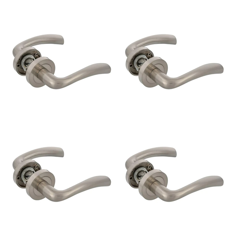 Amig - Pack of 4 Zamak Rosette Door Handle Sets - Model MIKA - Ø52 mm - 8 mm Spindle - Elegant and Simple Design - Brushed Nickel Aluminum