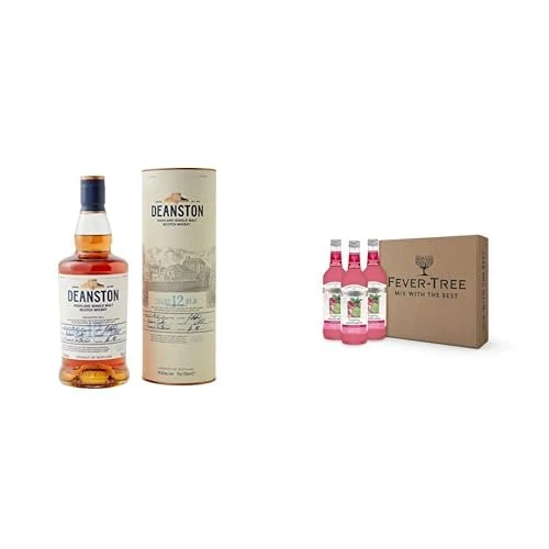 Deanston 12 Year Old Single Malt Scotch Whisky with Fever-Tree Raspberry Mojito Cocktail Mixer Pack