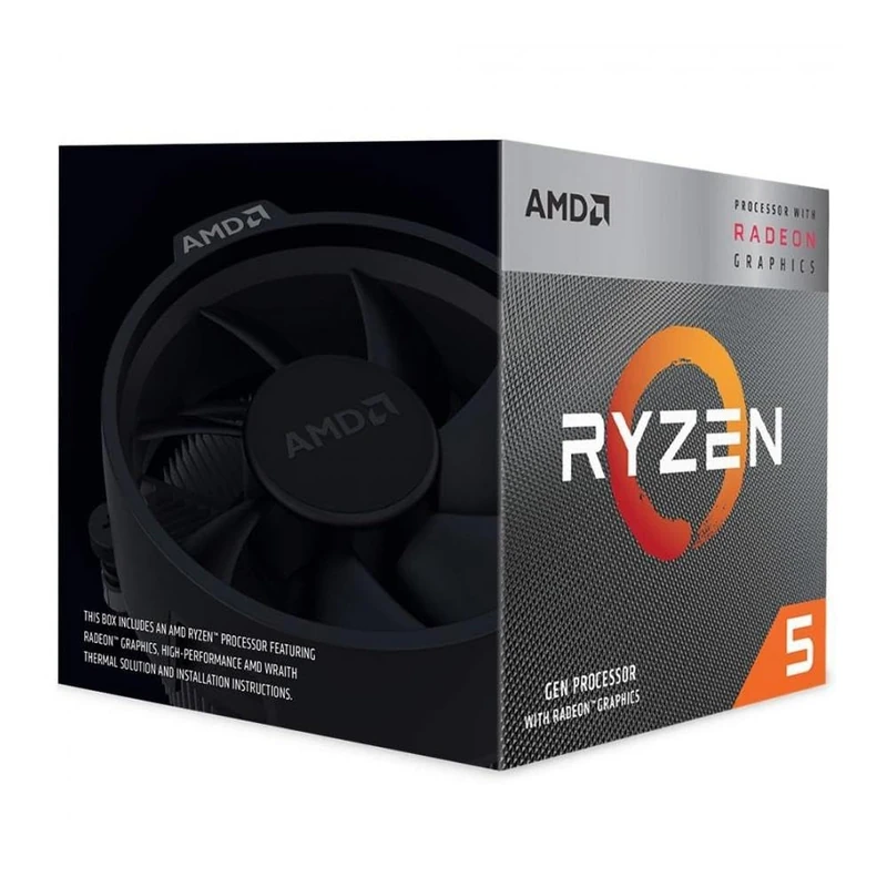 AMD Ryzen 5 3400G Processor (Integrated Radeon™ RX Vega 11 Graphics. 4 cores / 8 threads. 65W TDP. AM4 socket. 6 MB L2+L3 cache. Boost clock up to 4.2 GHz. Wraith Stealth cooler included)