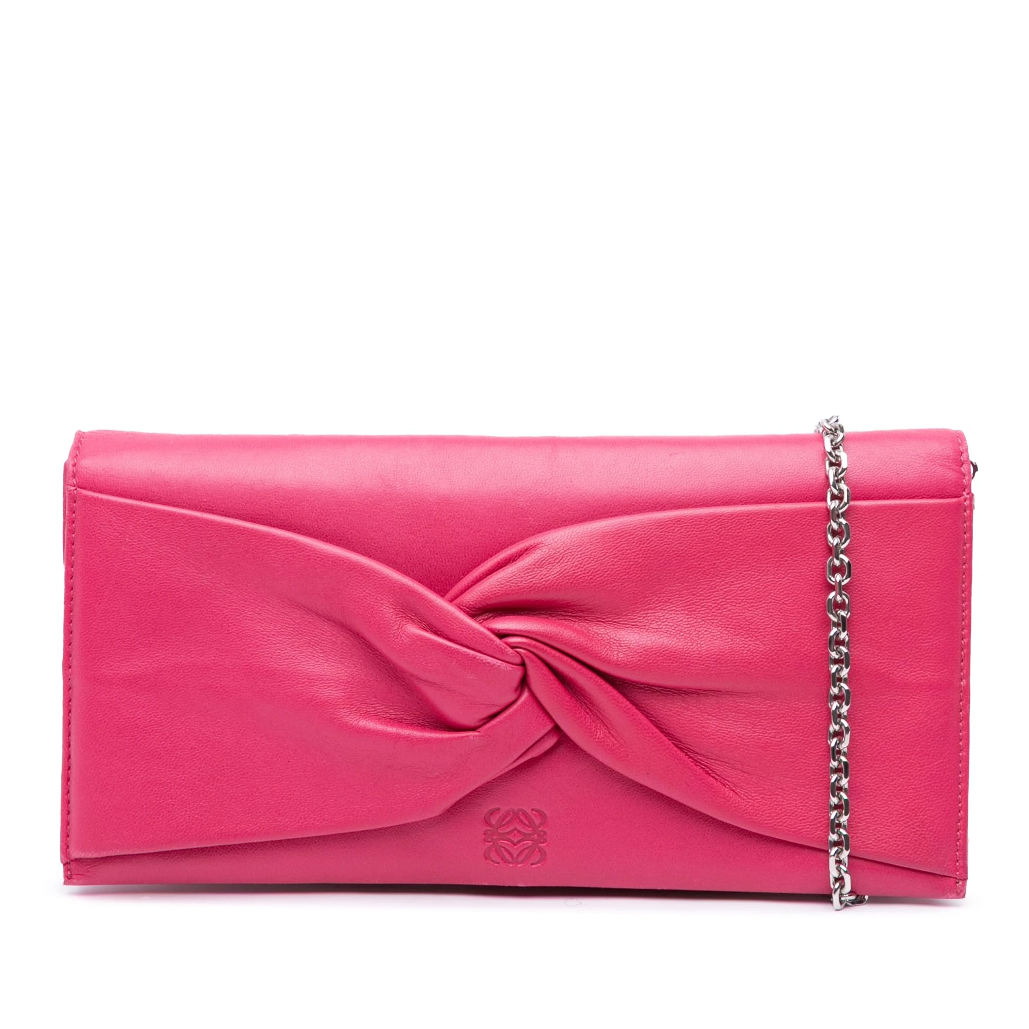 LOEWE Pre-Loved Anagram Nappa Bow Tie Clutch with Chain