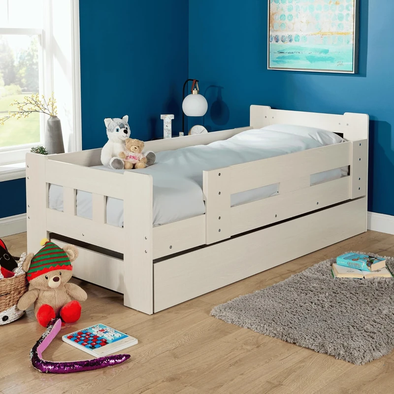 Home Source Ackworth Trundle Bed – Children’s Pull-Out Bed in White – Space-Saving Kids’ Bedroom Furniture – Sleepover Bed