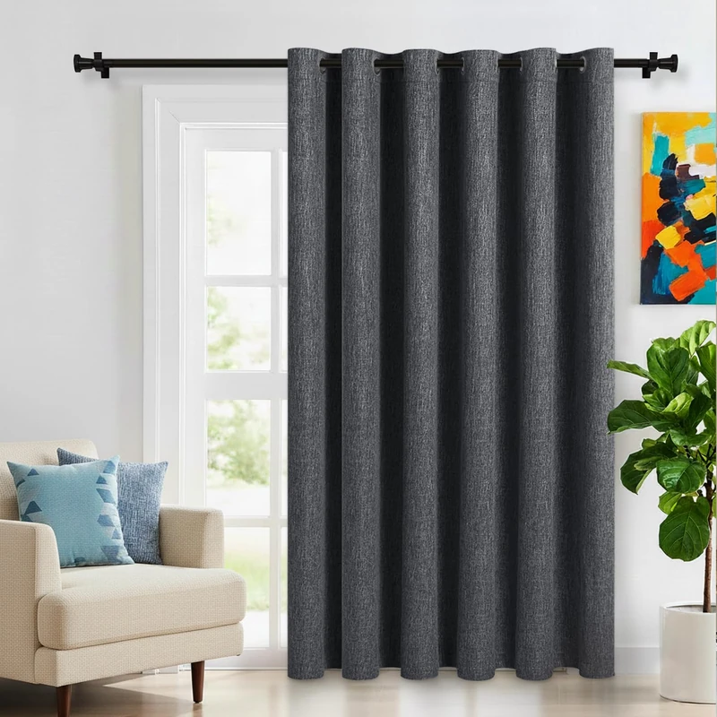 LORDTEX Linen Look Blackout Curtains for Bedroom - Extral Wide Thermal Insulated & Privacy Protection Patio Sliding Door Drape - Grommet Thick Textured Panel for Living Room, W100 x L84 inches, Grey