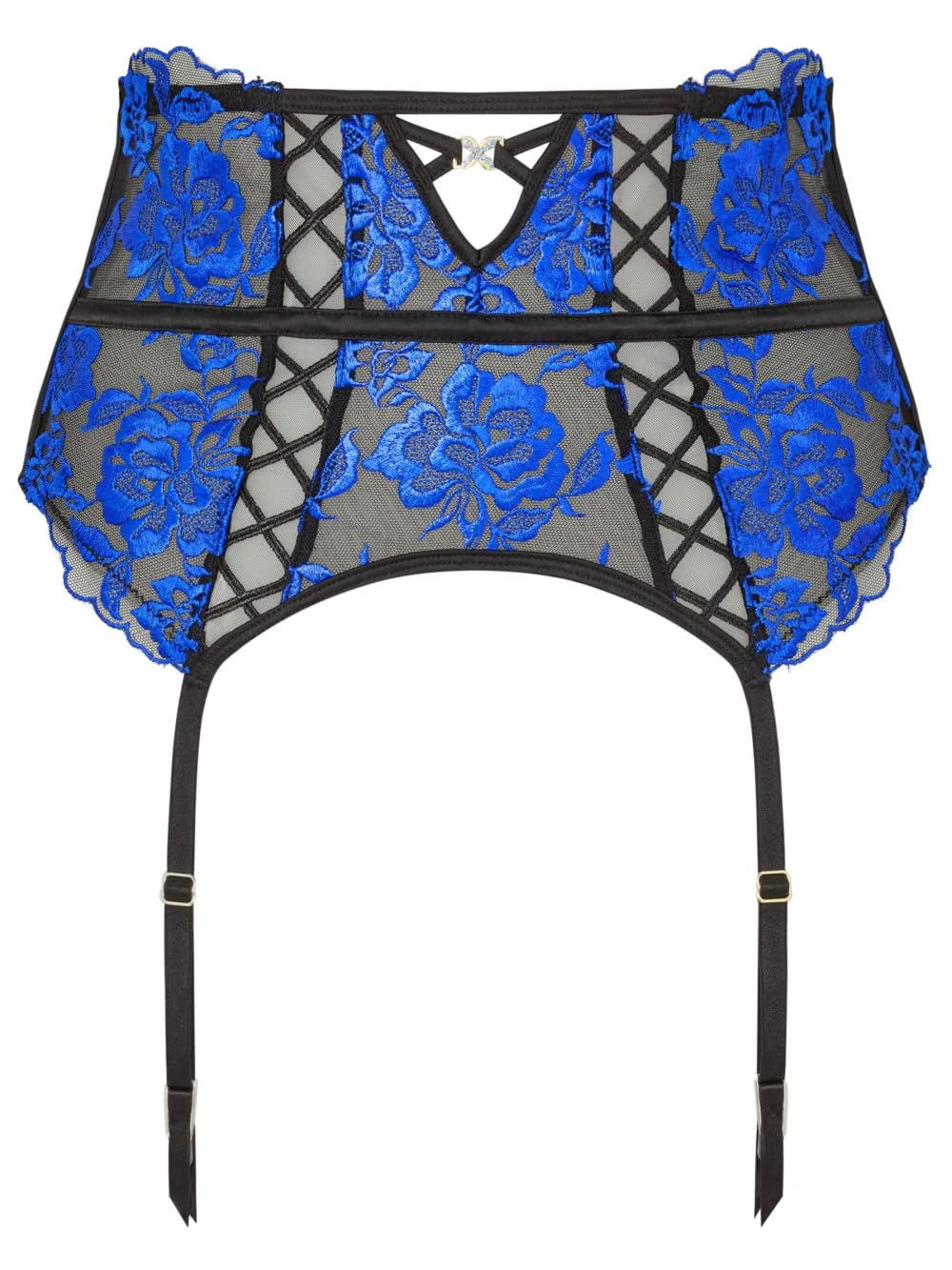 Ann Summers Endless Attraction Black/Blue Lace Waspie for Women with Adjustable Back and Charm Detail, Lace Suspender Belt, Lingerie Set for Women, Waist Cincher Waspie