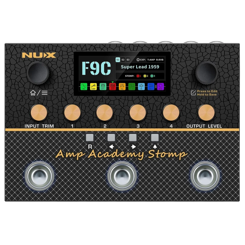 NU-X | Amp Academy Stomp Pedal | Multi-Effects Guitar Pedal with Amp Modelling, Bluetooth, Looper, USB Audio Interface & Customisable Signal Chain for Electric Guitar Practice, Recording & Live Use