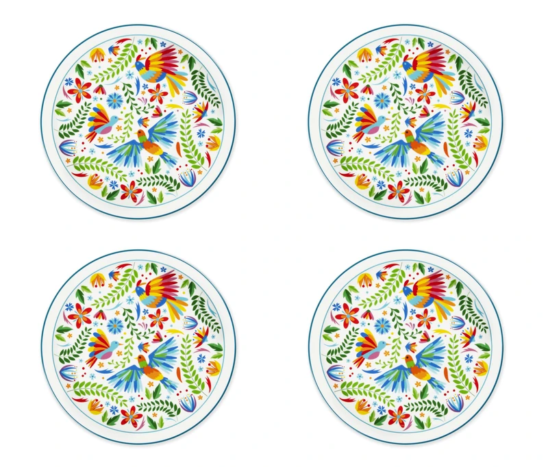 Excelsa Mexican Flowers Set of 4 Porcelain Dinner Plates, 12-Inch Diameter - Image 1