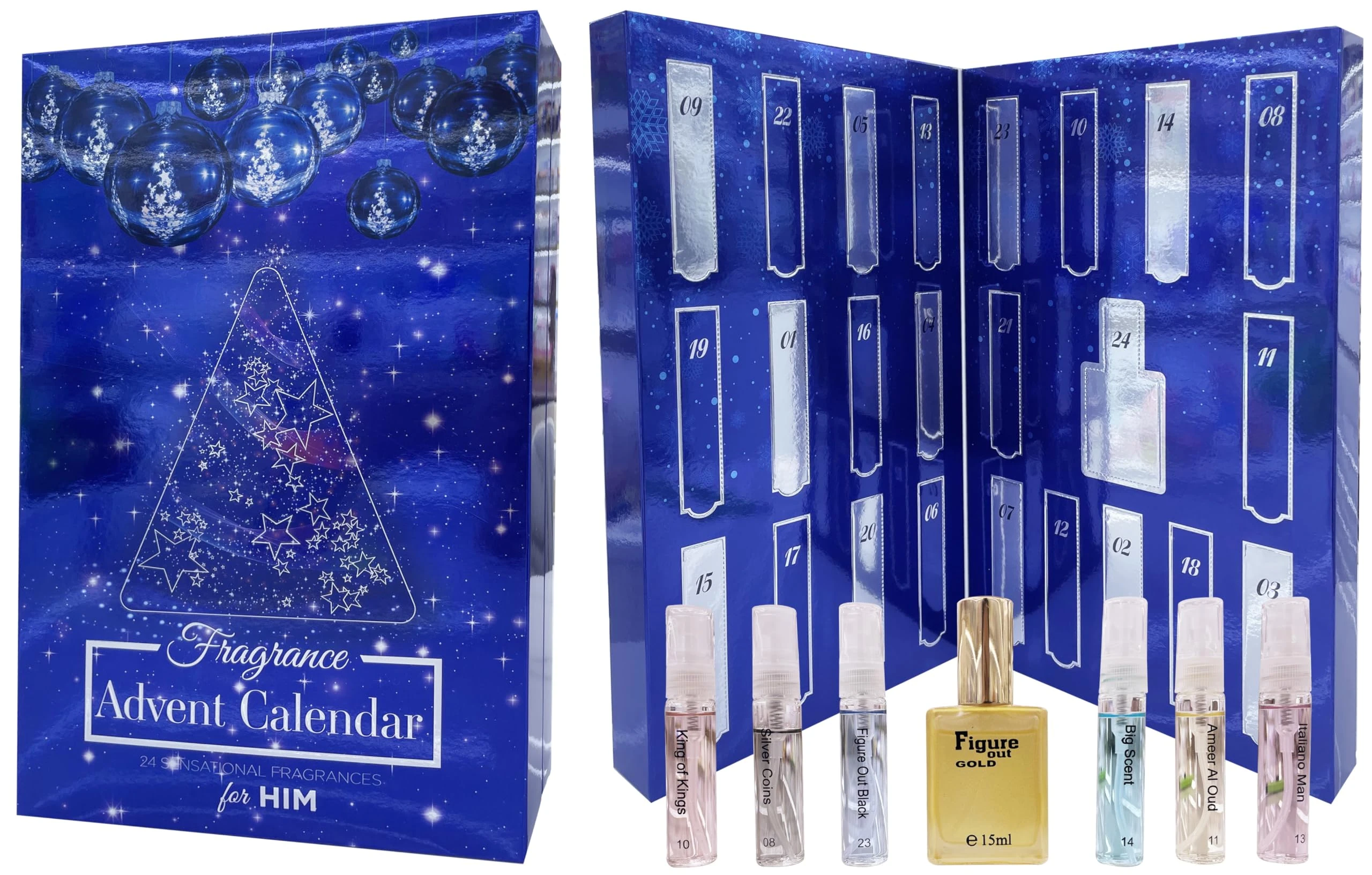 Men's Christmas Fragraces Advent Calendar Countdown 24 days, A2502 BLUE, Gift for Him Perfume Saffron LONDON