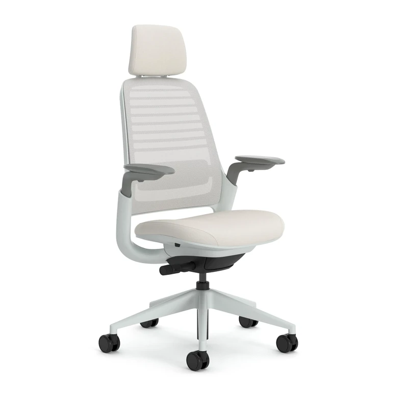 Steelcase Series 1 Ergonomic Office Chair With LiveBack Lumbar Support, 4D Armests, Adjustable Headrest Seagull; Made in Europe, Beige