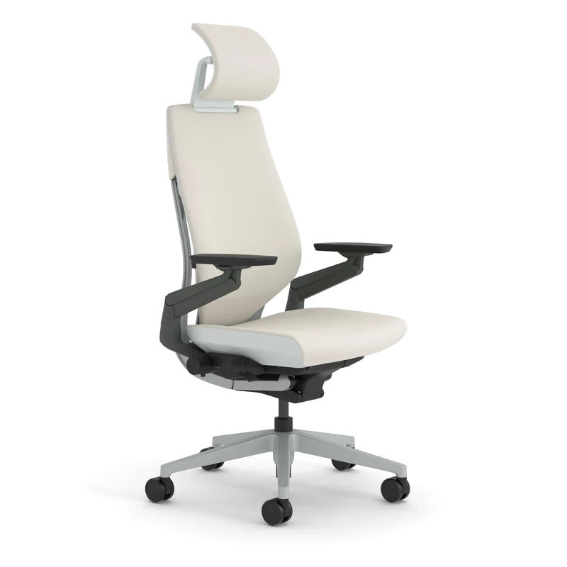 Steelcase Gesture Ergonomic Office Chair With 360° Armrests, 3D Live Back Lumbar Support, Adjustable Headrest Light Grey; Made in Europe