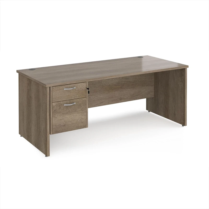 Mr Office Maestro 25 straight desk 800mm deep with 2 drawer pedestal - panel end leg, Nebraska Oak, 1800